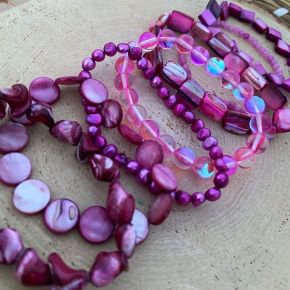 Genuine Pink Purple Freshwater Pearl & Mother Of Pearl Shell Bead Bracelets - Picture 4 of 14